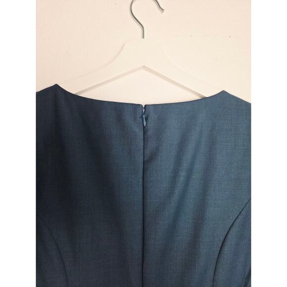 Theory Betty Dress 6 Blue Deep Teal Wool Blend Short Sleeves Sheath Career - Picture 6 of 14